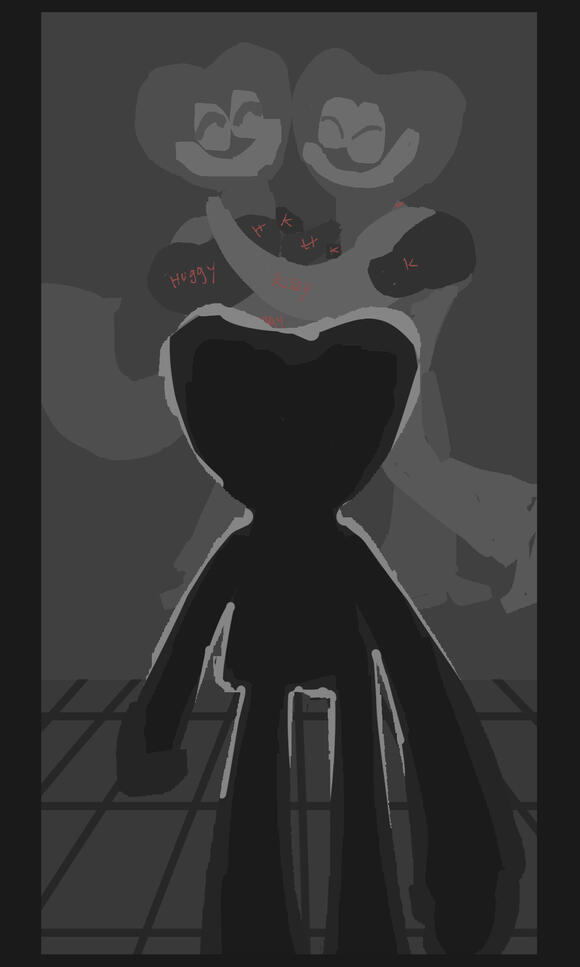 Greyscale idea for "Missing Piece?" [Poppy Playtime; Huggy Wuggy, Kissy Missy]
