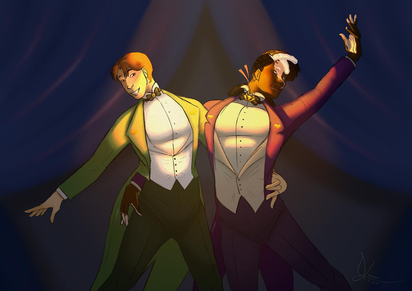 My two characters dancing in the 1900s! [From left to right: Hyeonju, Khaos.]