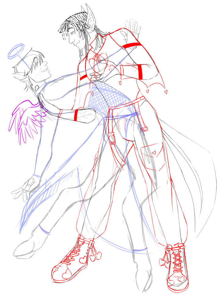 Two of my characters at a Halloween party. [From left to right: Emrys, Fenmore.]