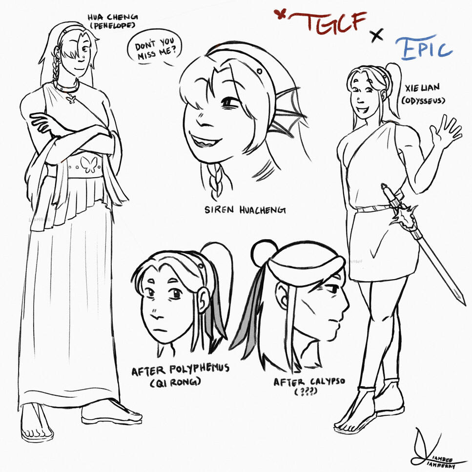 TGCF x Epic the Musical—Xie Lian and Hua Cheng as Odysseus and Penelope.